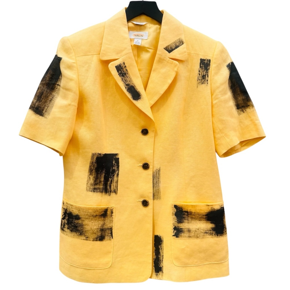 VINTAGE TALBOTS re-imagined hand painted yellow blazer-shirt.